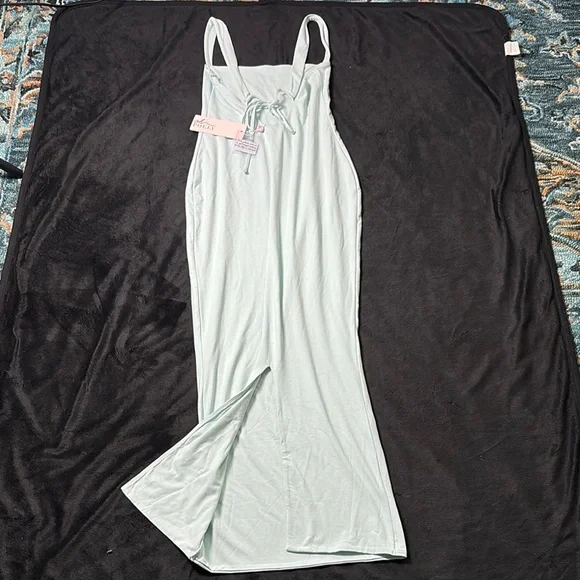 Oh Polly Mint-Green Bodycon Maxi Dress • Lace-Up Bust, Square Neck Sz US 10 - Picture 11 of 11